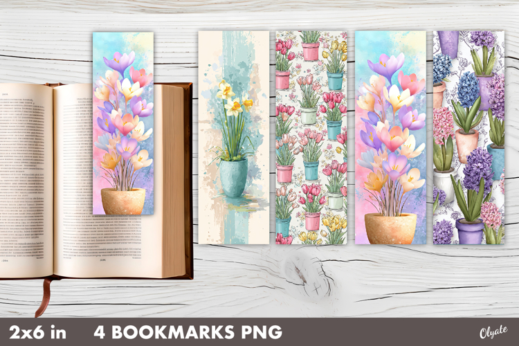 Watercolor Spring Flower Bookmark PNG