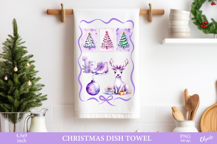 Christmas Frame Dish Towel PNG. Watercolor Christmas PNG