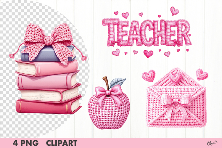 Teacher Valentine Clipart. Pink Crochet Teacher Clipart PNG