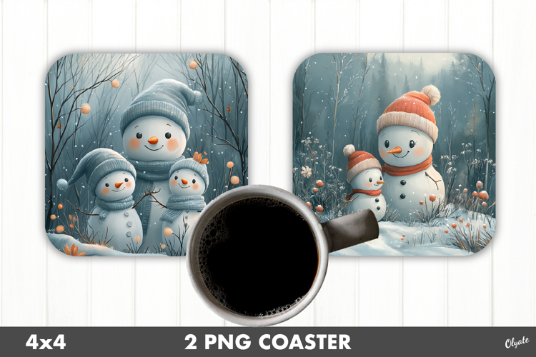 Christmas Snowman Family Coaster PNG