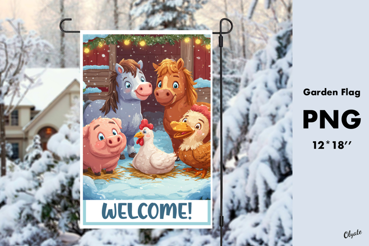 Farmhouse Christmas Garden Flag PNG. Animal Farm PNG