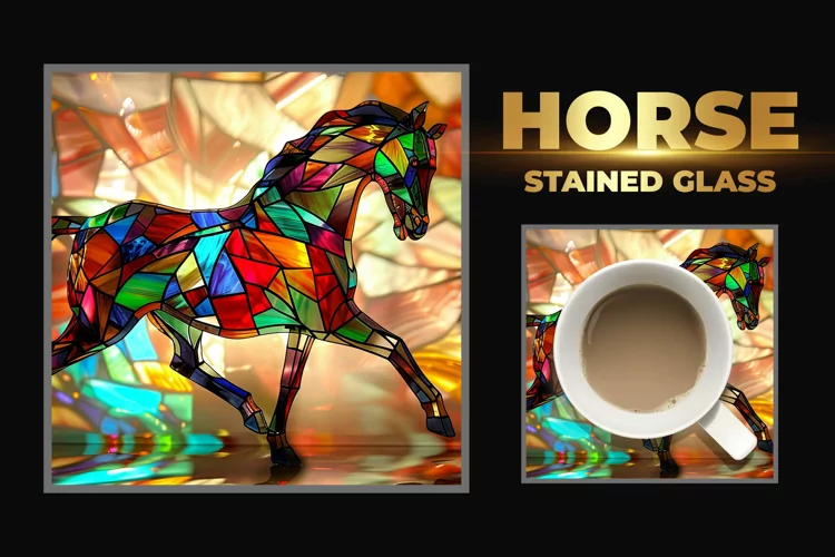 Horse Stained Glass Square Coaster