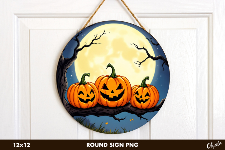 Monster, Pumpkins, Halloween Round Sign PNG