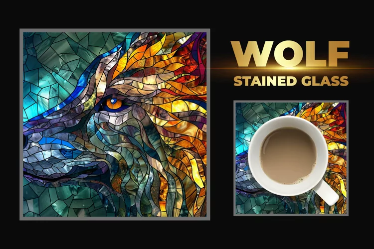 Wolf Stained Glass Square Coaster