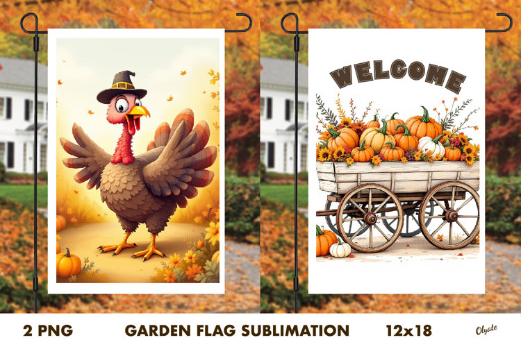 Thanksgiving Day Garden Flag PNG. Farmhouse Garden Flag