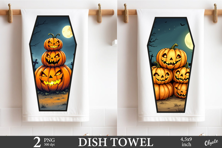 Coffin Dish Towel PNG. Pumpkin Dish Towel Sublimation PNG