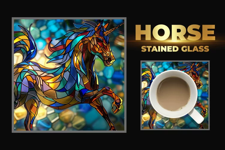 Horse Stained Glass Square Coaster