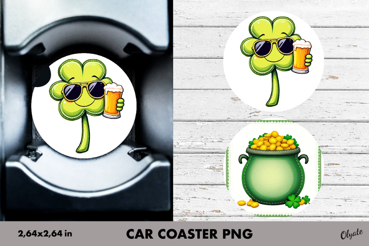 Patrick’s Day Car Coaster PNG, Irish Design PNG
