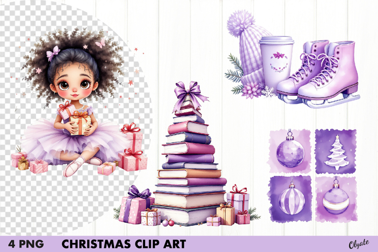 Watercolor Lilac Christmas Clipart PNG