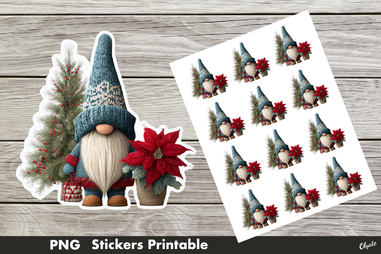 Knitting Gnome Sticker PNG. Christmas Gnome Stickers PNG