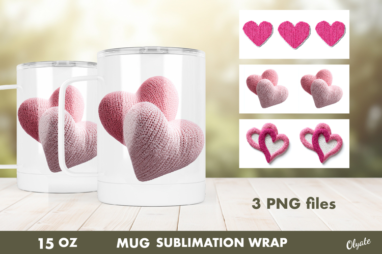 Knitting Pink Heart Mug Sublimation Wrap