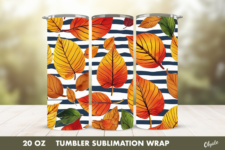 Fall Tumbler Sublimation. Autumn Leaves Tumbler PNG
