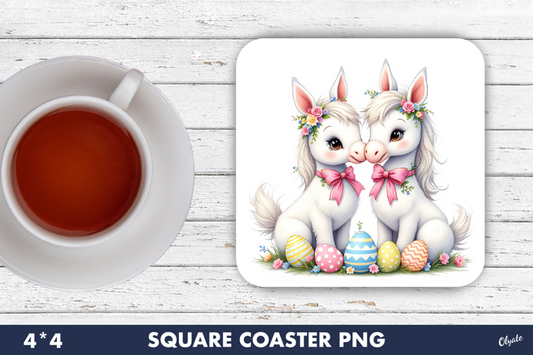 Easter Coaster Sublimation PNG, Cute Easter Horses PNG