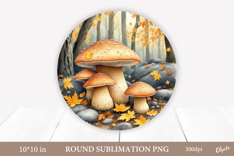 Mushrooms Sublimation, Autumn Forest Round Sign PNG