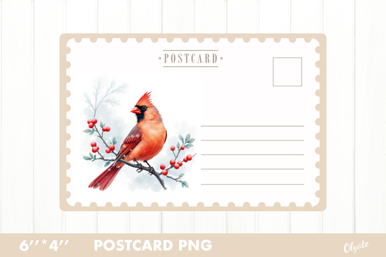 Christmas Card PNG. Cardinal Postcard PNG