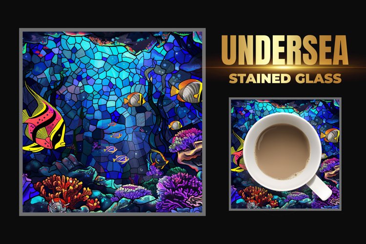 Undersea Stained Glass Square Coaster example image 1