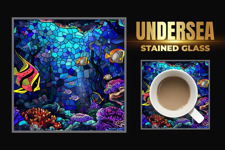 Undersea Stained Glass Square Coaster