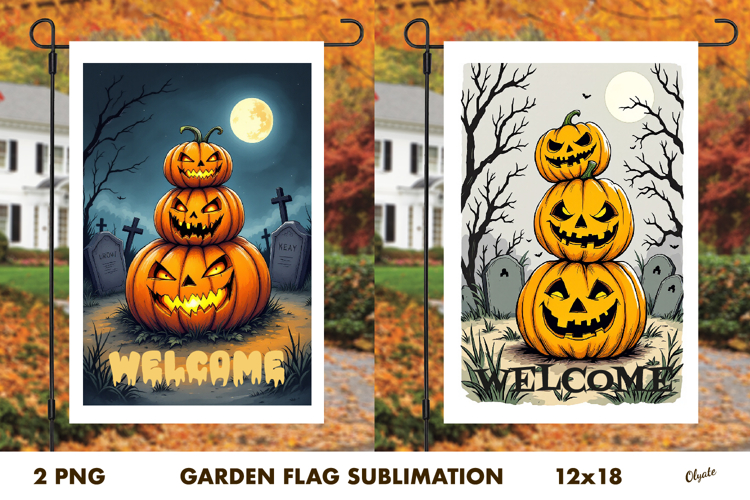 Pumpkin Monster Garden Flag. Halloween Garden Flag PNG
