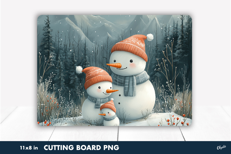 Cute Family Snowman PNG. Kitchen Cutting Board PNG