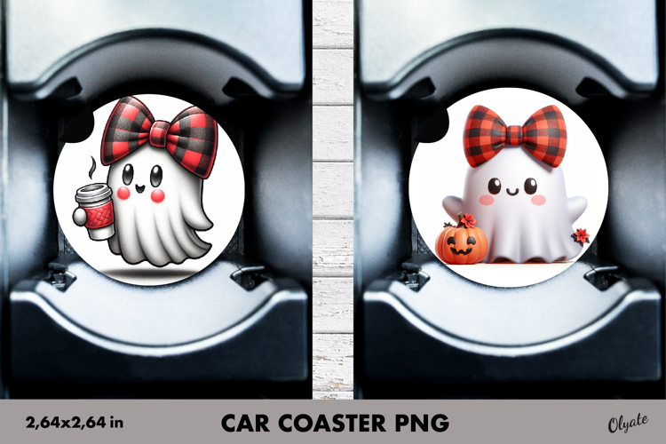 Cute Ghost Car Coaster PNG. Halloween Car Coaster PNG
