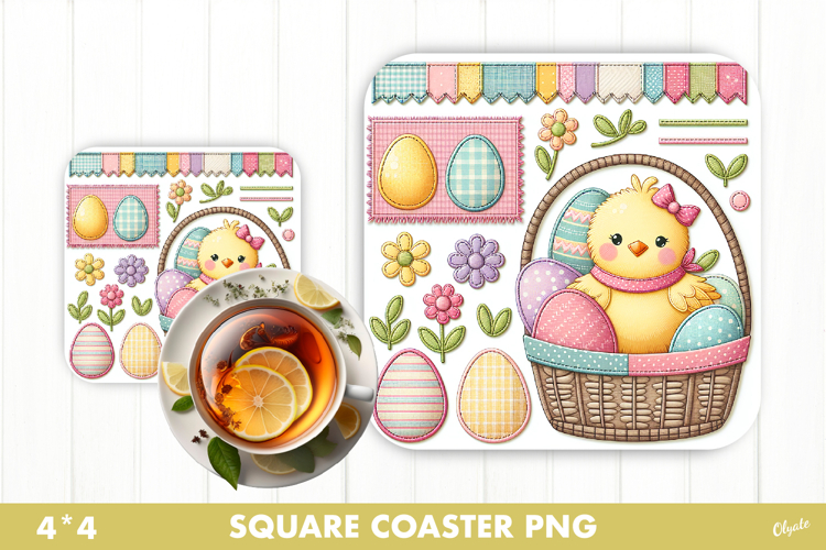 Easter Rustic Patchwork Coaster Sublimation PNG