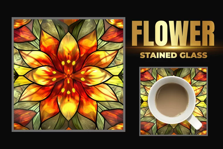 Flower Stained Glass Square Coaster