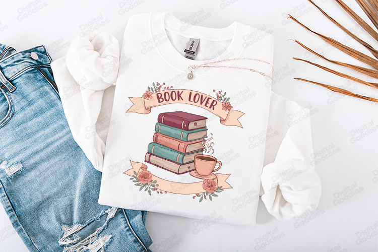 Book Lover Vintage Floral Book Stack Coffee Reading Design