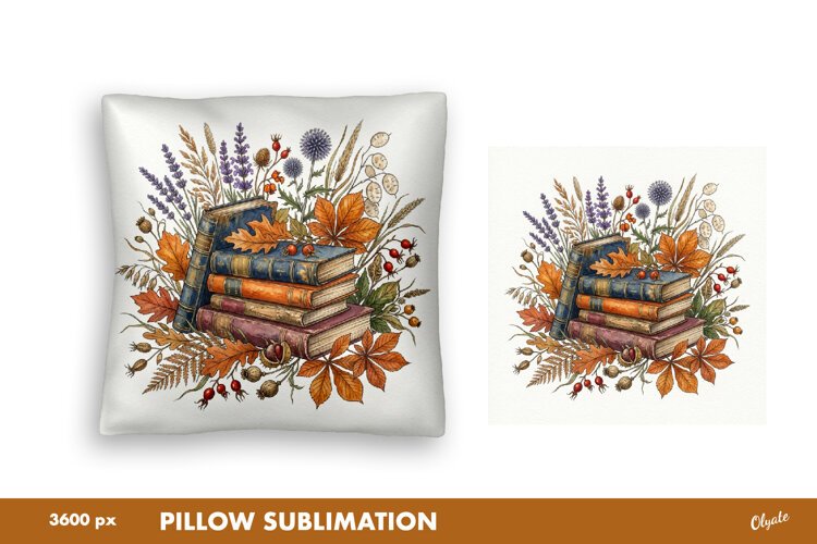 Autumn Leaves, Book. Cozy Fall Sublimation, Pillow Design example image 1
