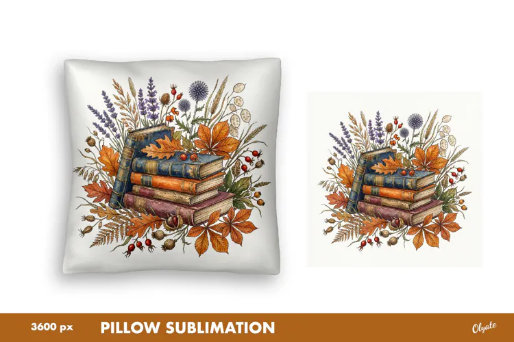 Autumn Leaves, Book. Cozy Fall Sublimation, Pillow Design