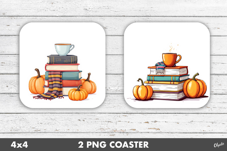 Book Coaster PNG, Cozy Autumn Sublimation PNG