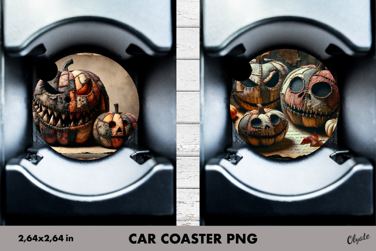Monster Pumpkin Car Coaster PNG. Halloween Car Coaster