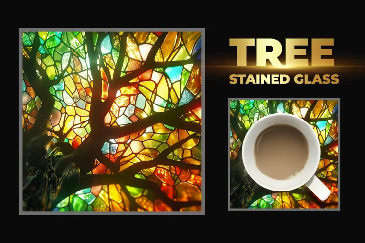 Tree Stained Glass Square Coaster