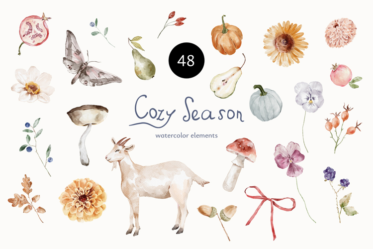 Cozy Season Watercolor DIY Elements