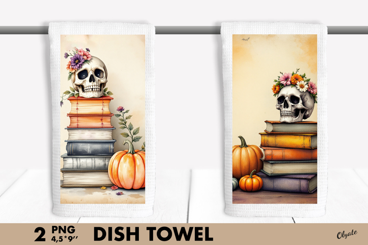 Vintage Book Stack, Halloween Dish Towel Sublimation PNG
