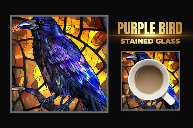 Purple Bird Stained Glass Square Coaster