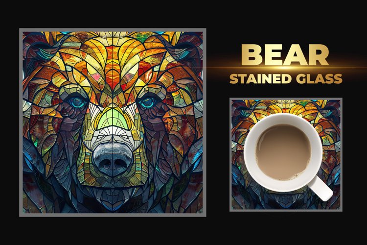 Bear Stained Glass Square Coaster