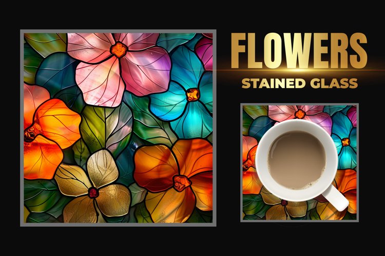 Flowers Stained Glass Square Coaster