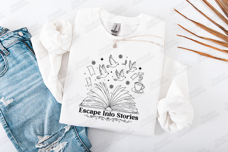 Escape Into Stories Minimal Line Art Book Lover Design