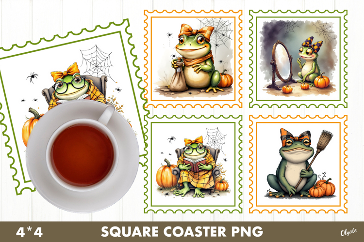 Frog Coquette Postage Stamp Sublimation Coaster