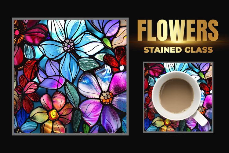 Flowers Stained Glass Square Coaster