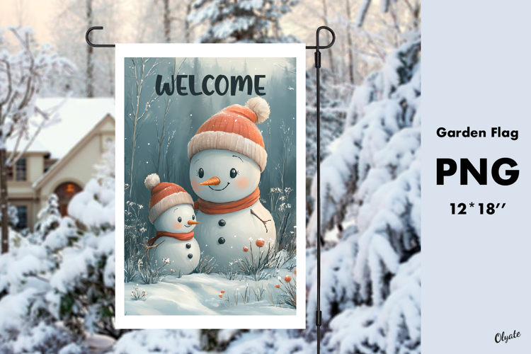 Watercolor Family Snowman Garden Flag Sublimation PNG