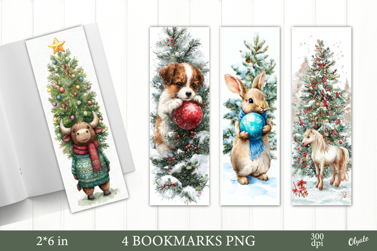Christmas Animal Bookmarks, 4 PNG Bookmarks