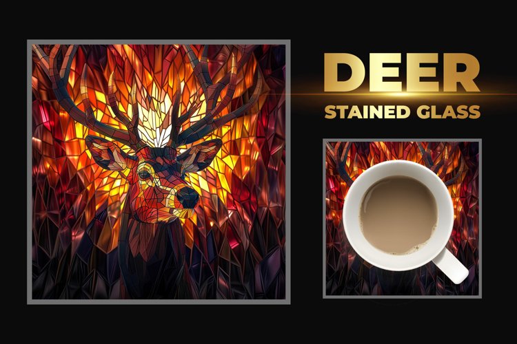 Deer Stained Glass Square Coaster example image 1