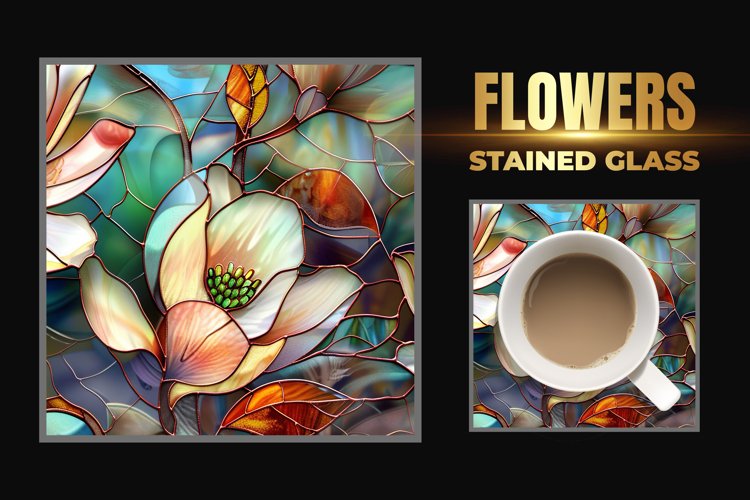 Flowers Stained Glass Square Coaster