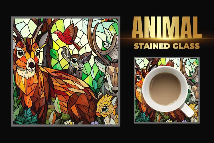 Animal Stained Glass Square Coaster