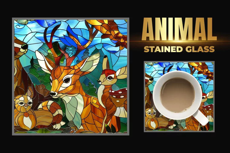 Animal Stained Glass Square Coaster