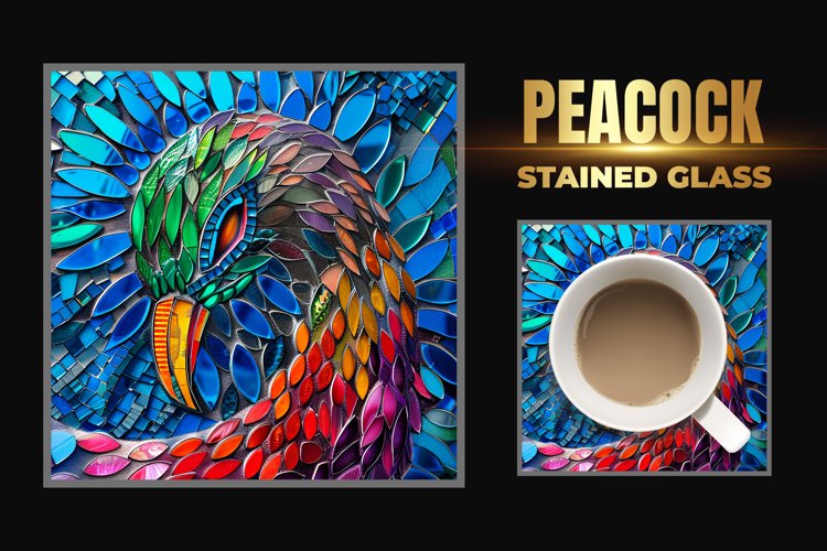 Peacock Stained Glass Square Coaster example image 1