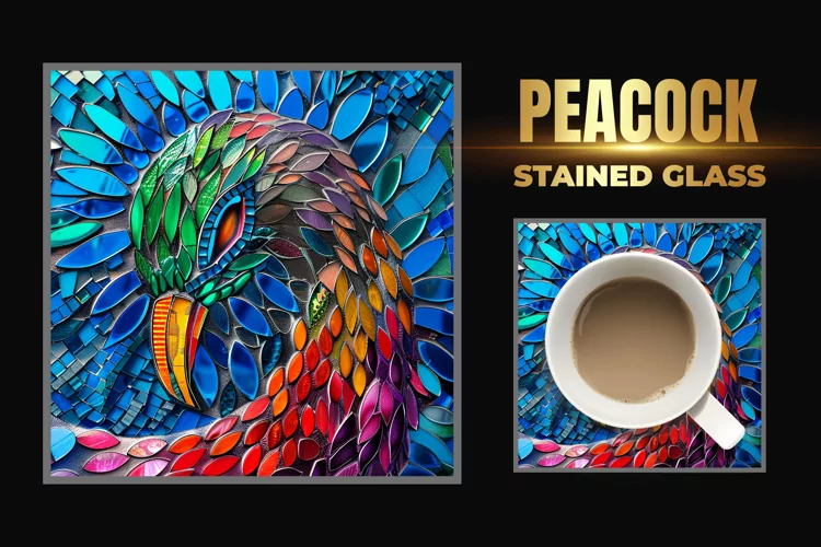 Peacock Stained Glass Square Coaster