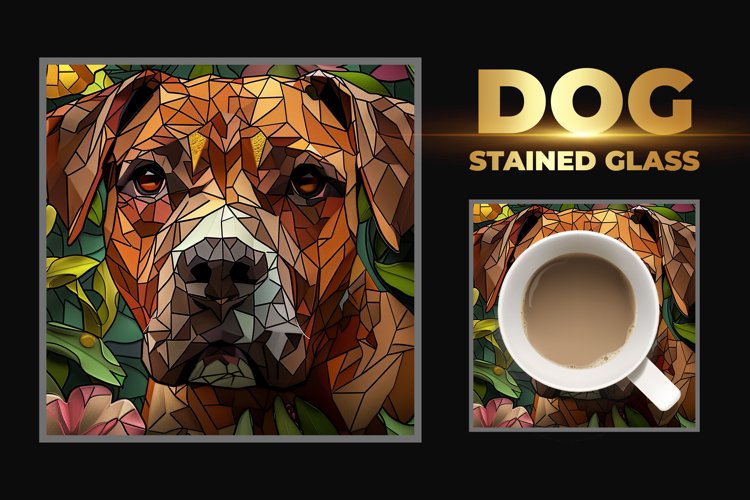 Dog Stained Glass Square Coaster example image 1