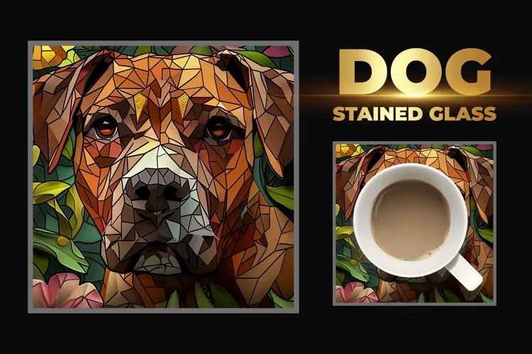 Dog Stained Glass Square Coaster
